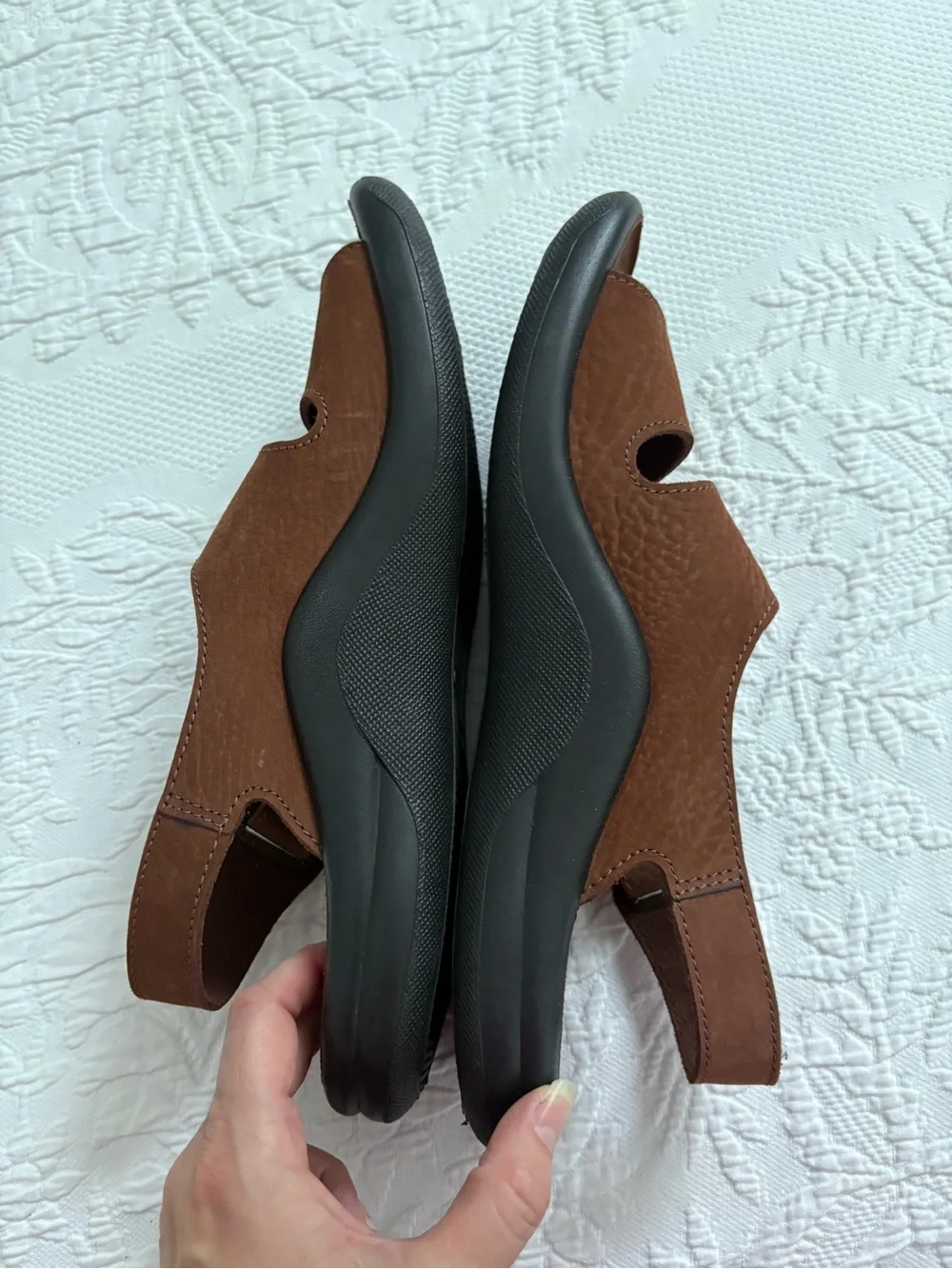 Hammacher Schlemmer sandals brown leather suede comfort size 45, US 11.5